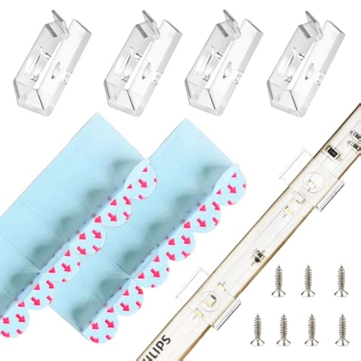 Led Strip Light Clips, Light Hooks For Party, Fairy & Christmas Lights - Easy Installation For 14-15Mm Width, 3.2-4Mm Thick Led Strips (50 Clips, 60 Adhesive Strips, 50 Screws)