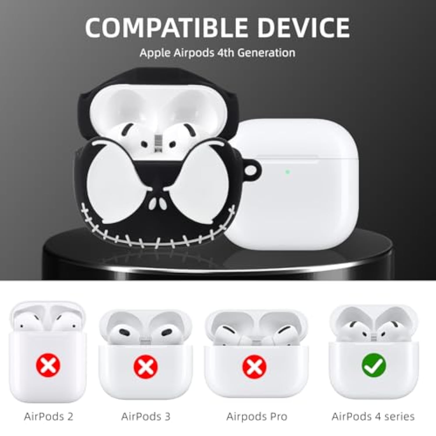 For Airpods 4 Case Cover With Cleaner Kit, [Glow In The Dark] Soft Silicone Cute Case For Apple Airpods 4Th Generation, Funny Anime Skull Cases For Air Pods4 For Men Women - Black
