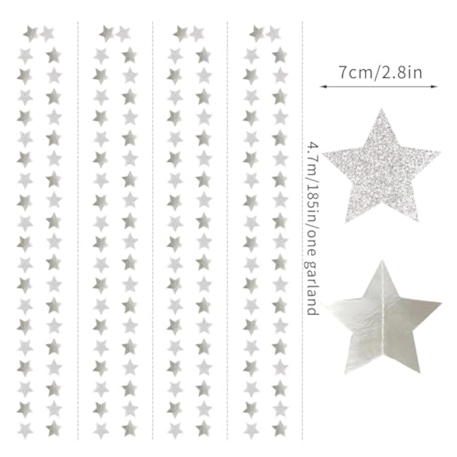 Glitter-Silver Party-Decorations Star Christmas Garland - 62Ft Birthday Twinkle Little Star Hanging Streamers Banner,Bachelorette Engagement Wedding New Years Supplies Decor