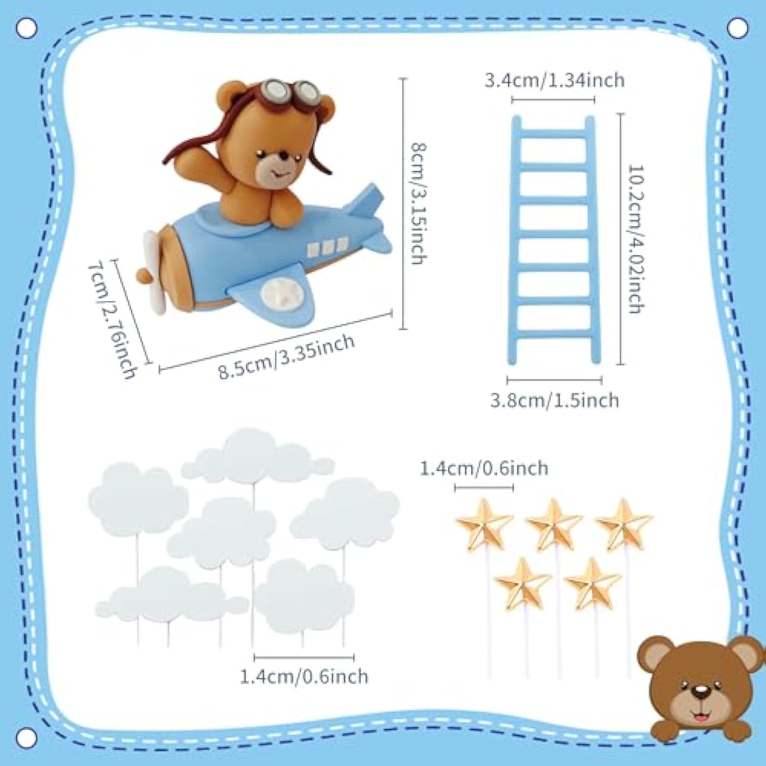 Blue Airplane Cake Topper for Time Flies 1st Birthday and Baby Shower Decor