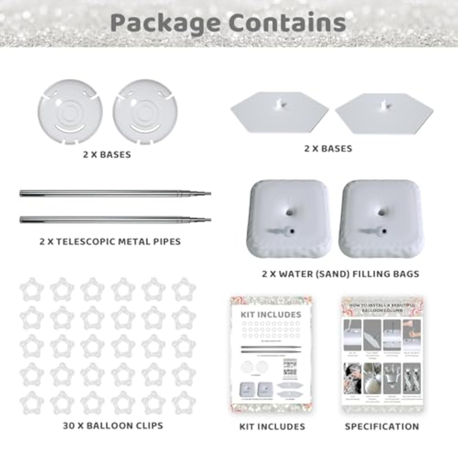 Balloon Arch Stand Kit 2 Pieces 7ft Adjustable Metal for Wedding Birthday Baby Shower