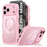 iPhone 17 Pro Max Case with 2X Privacy Screen Protector and Rotating Ring Stand Compatible with MagSafe - Cute Wavy-Tough Rugged and Durable Matte Phone Case for iPhone 17 Pro Max (Pink)