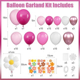 Hot Pink Balloons Arch Kit,Pink White Daisy Flower Garland With Metallic Red Balloons For Birthday Party Baby Shower Baptism Bridal Engagement Wedding Decorations