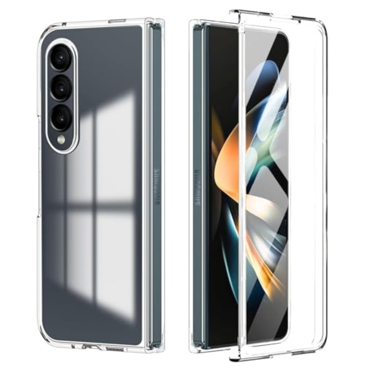 Clear Case with Screen Protector for Samsung Galaxy Z Fold 4, Slim Fit Hard PC Anti Yellowing Anti-Scratches Protective Phone Case Cover, Transparent