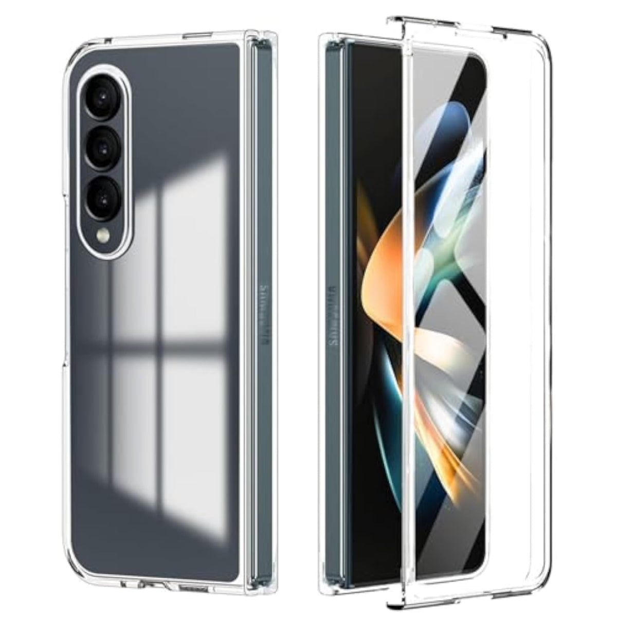 Clear Case with Screen Protector for Samsung Galaxy Z Fold 4, Slim Fit Hard PC Anti Yellowing Anti-Scratches Protective Phone Case Cover, Transparent