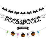 Pre Strung Boos and Booze Banner Halloween Party Decorations with Ghost Bat Witches