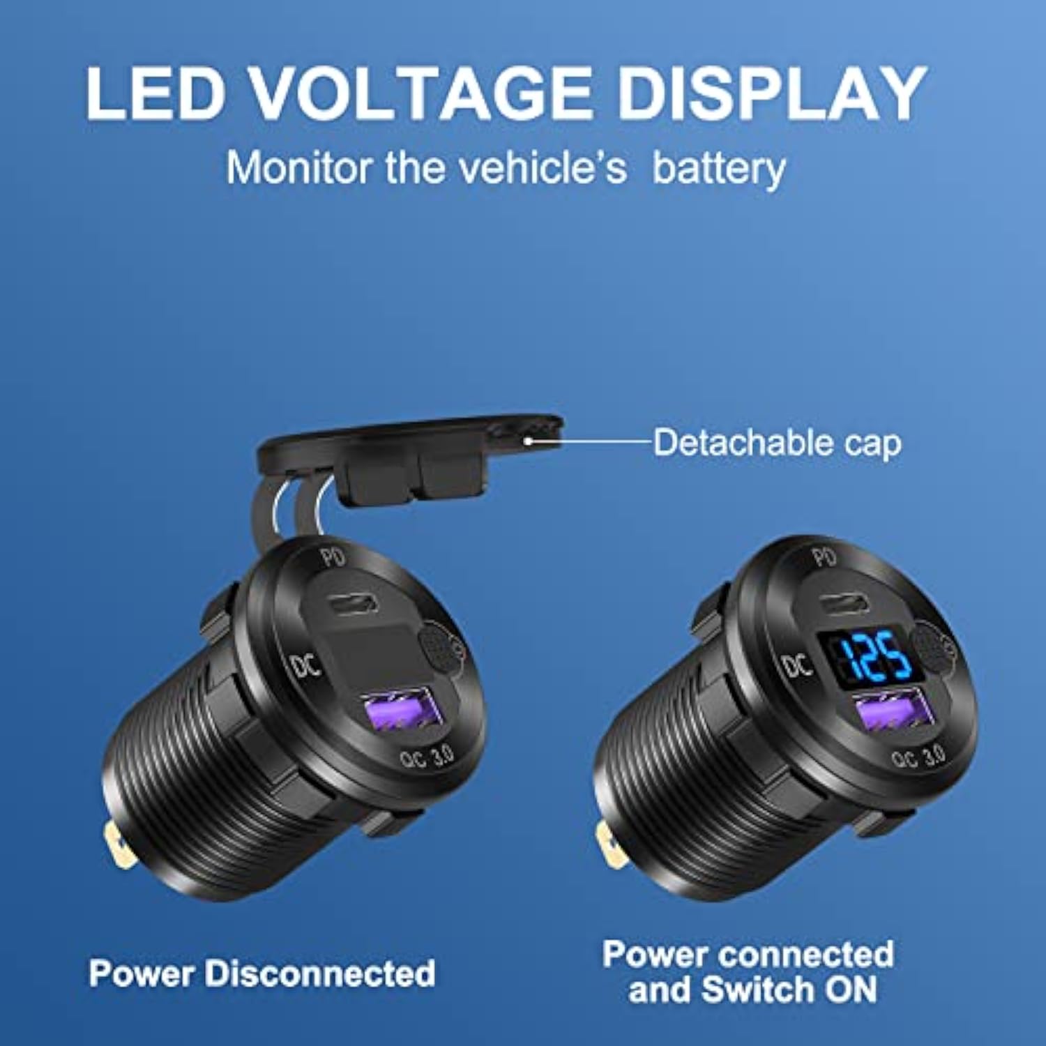 12V Usb C Aluminum Car Charger Socket, 12 Volt Outlet, Pd 20W And Quick Charge 3.0 18W Car Usb Port Waterproof With Voltmeter & Power Switch, Suitable For Marine Truck Motorcycle Boat Golf Cart Rv