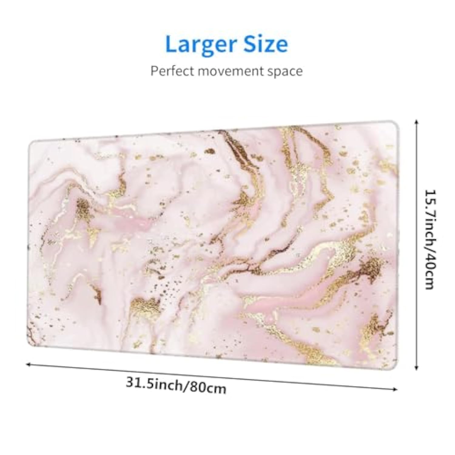 Large Desk Mouse Pad,Pink And Gold Marble Pattern Desk Mat For Desktop,Extended Gaming Mousepad,Rubber Base Xxl Non-Slip Computer Keyboard Pads For Gamer,Office School Home, 31.5 X 15.7 Inch