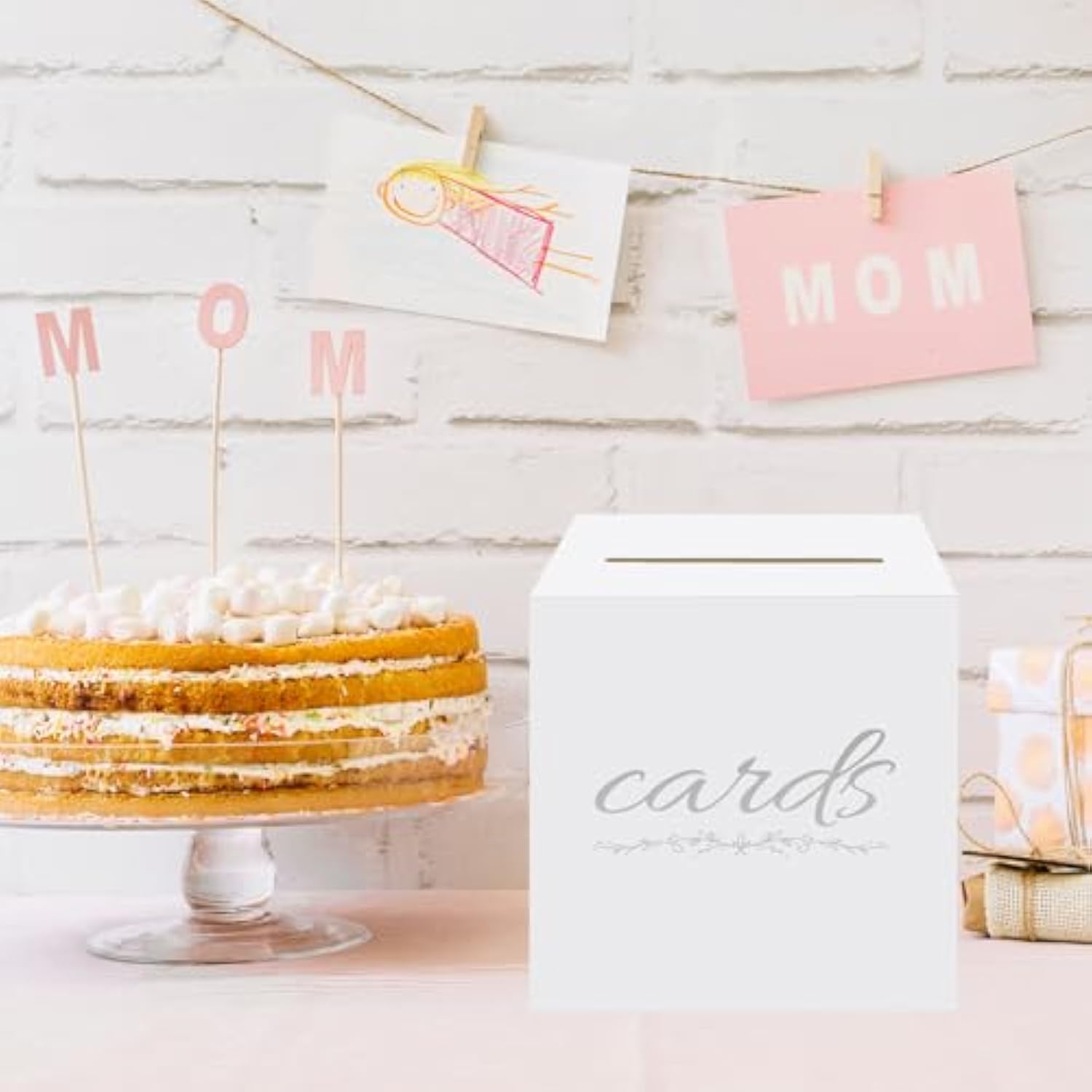 White And Silver Wedding Card Box For Graduation Party Birthday Baby And Bridal Shower Funeral Anniversaries Decorations Cardboard Gift Card Holder Diaper Raffle Ticket Voting Box With Slot