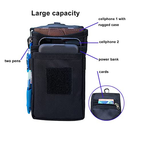 Dual Phone Case For Two Phones, Belt Clip Pouch Holder For Men, Tactical Cell Phone Holster With Belt Loop, Multi Tool Phone Case, Waist Pocket For Working, Outdoor Living Or Hiking-Black