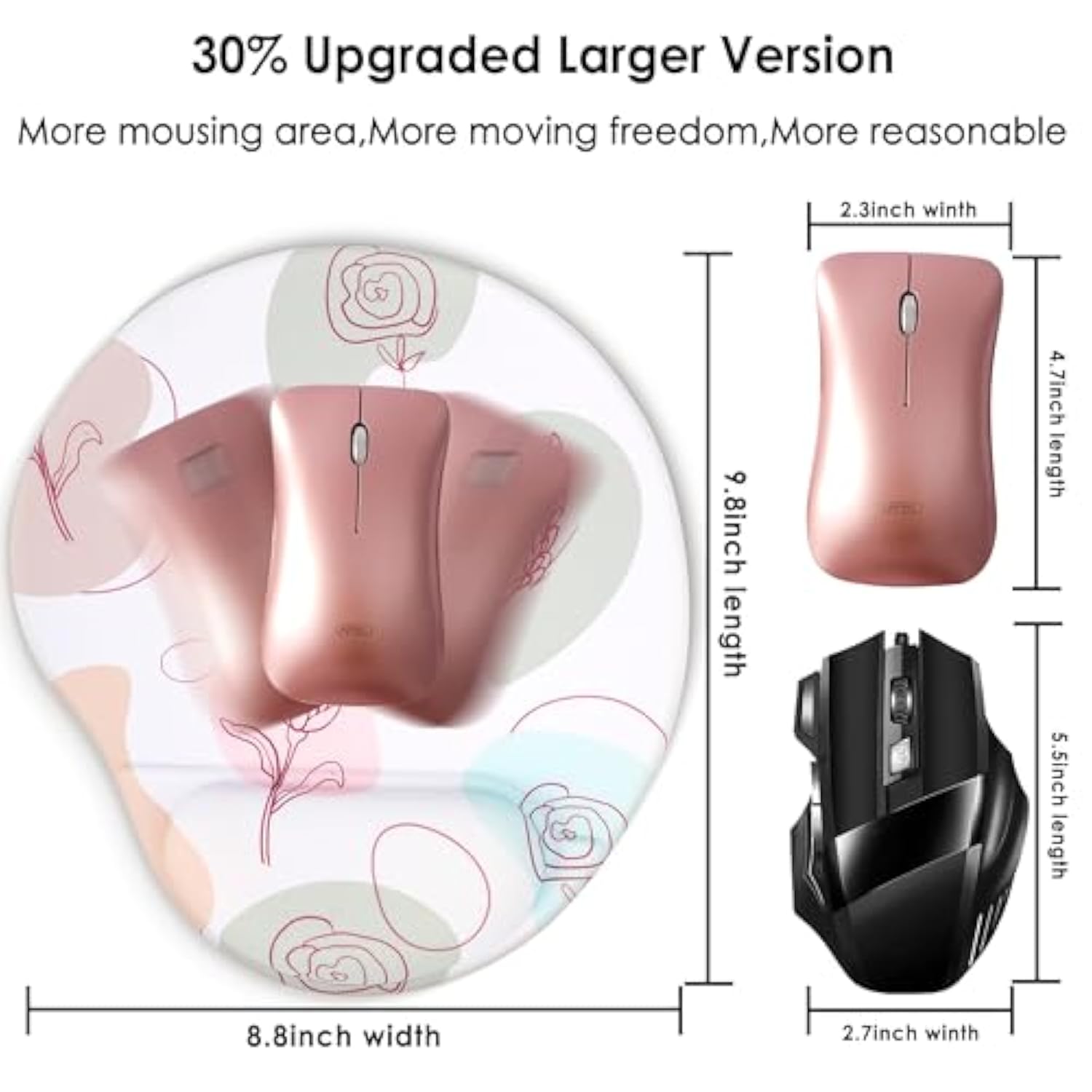 Ergonomic Mouse Pad With Wrist Support,Cute Floral Pattern Mouse Pads With Wrist Rest,Comfortable Mouse Pad For Home Office Gaming Work Computers Laptop With Non-Slip Pu Base (Rose Fantasy)