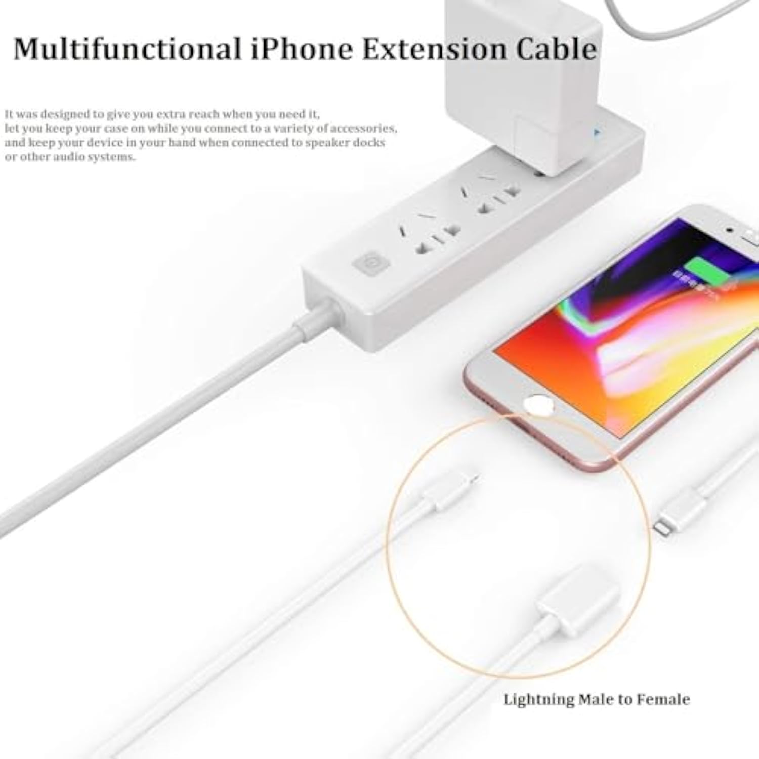 Lightning Extension Cable For Iphone Ipad, 6Ft [Mfi Certified] Iphone Charger Extension Cable Male To Female Connector, Lightning Cable Extender Support Charge+Audio+Video+Data Transfer