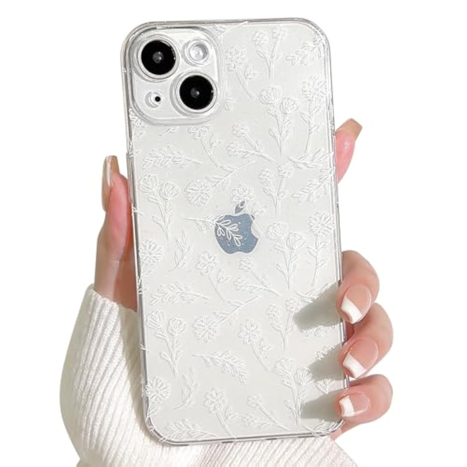 Compatible For Iphone 14 Case Clear Cute Flower Floral With Slim Glitter Design For Girls Women Soft Tpu Shockproof Protective Girly For Iphone 14 Case-White