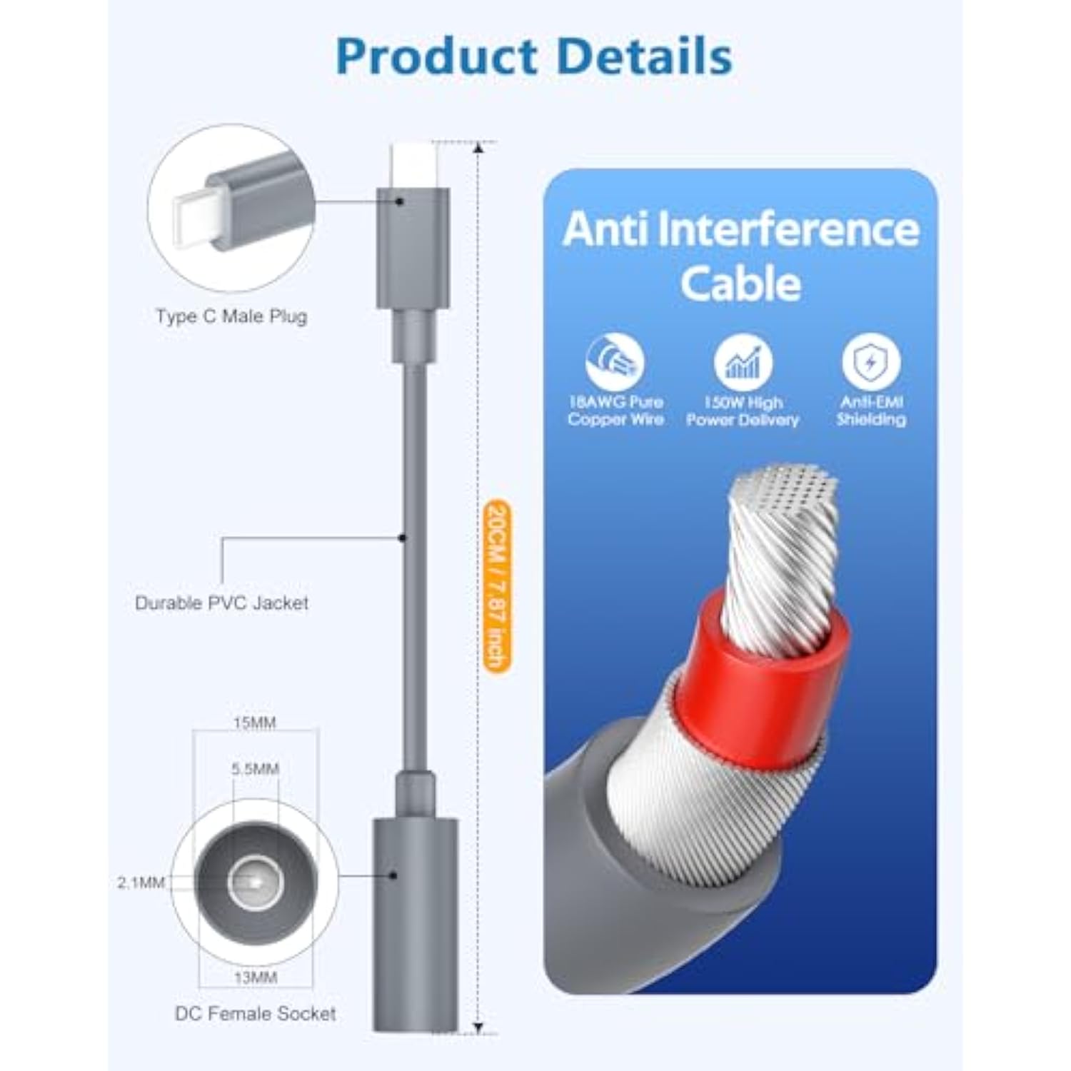 Starlink Mini Usb C To Dc Adapter Extension Cable Fit For Starlink Mini Dc To Dc Power Cable, Convert Dc Male To Type C Male For Powering Starlink With 65W+ Pd Usb-C Charger And Power Bank
