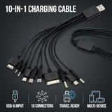 Black 20cm 10 in 1 Universal USB Cable, Multiple Universal Charging Cable for Cell Phones Blutooth Earphone Speaker Adapter, Data USB Cables Cables