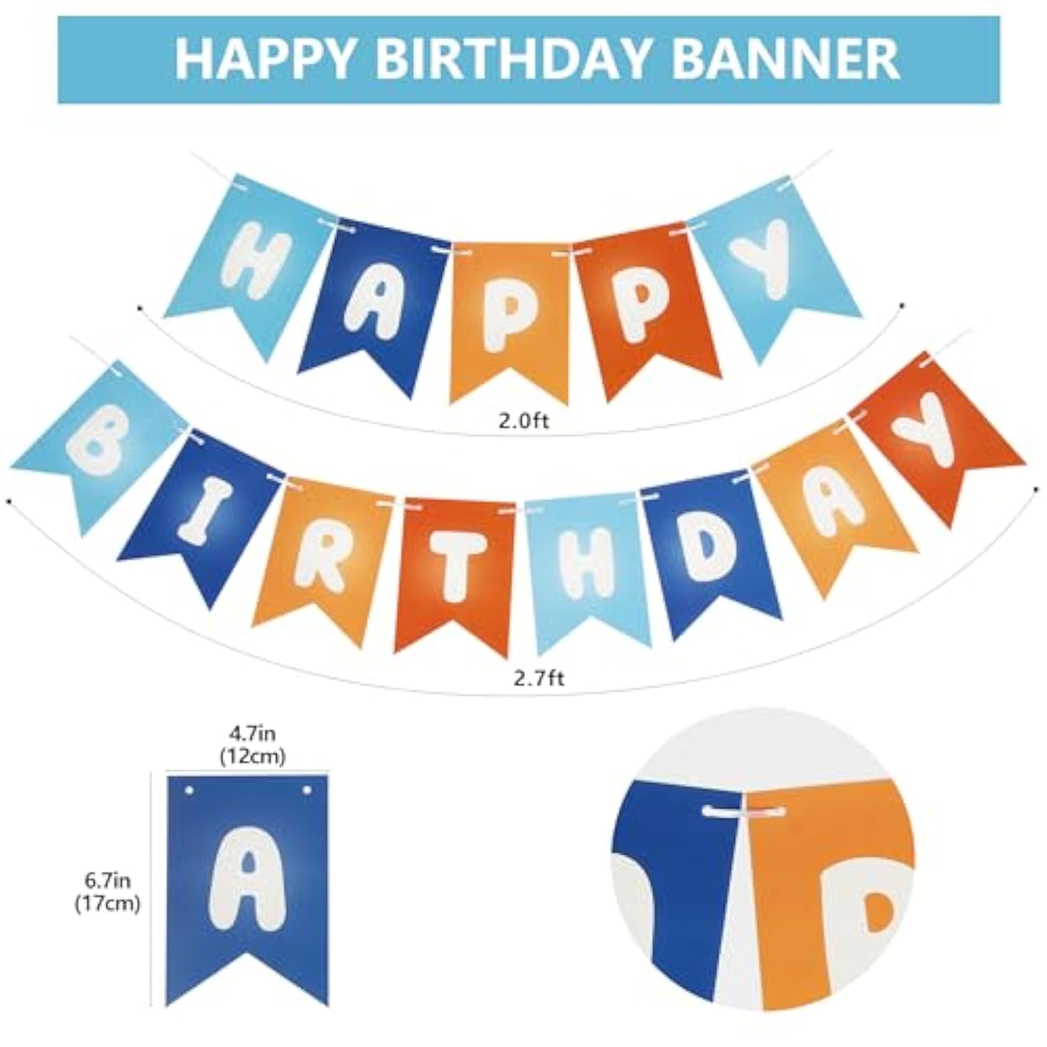 Blue Happy Birthday Banner, Blue And Orange Themed Party Decorations Supplies For Boy And Girl, Birthday Banners Decor Backdrop