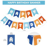 Blue Happy Birthday Banner, Blue And Orange Themed Party Decorations Supplies For Boy And Girl, Birthday Banners Decor Backdrop