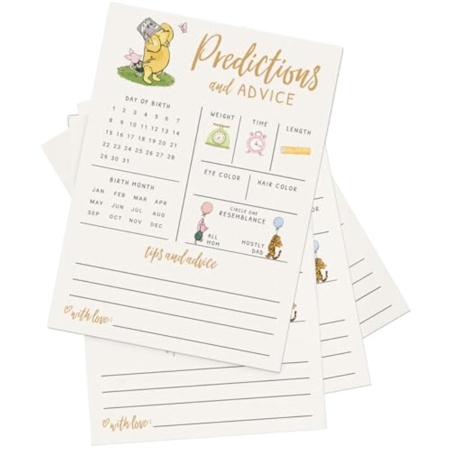 Baby Predictions & Advice Cards – Classic Pooh Theme, Winnie Baby Shower Game For Guests, Gender Reveal Activity For Boy Or Girl Activity, 30 Pack