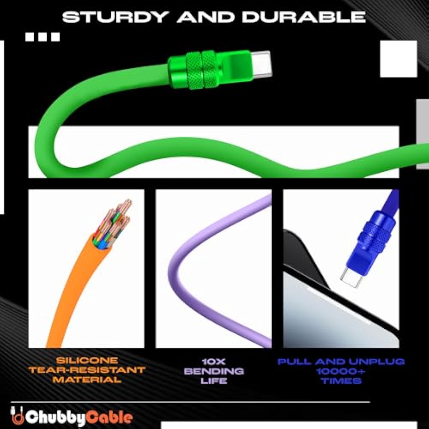 Chubby 2.0 Anodized Version - 240W Usb C Cable Reflective Shine Charge Cable Silicone Fast Charging Cable, Lavender Purple, Type C To Type C, 9.8Ft