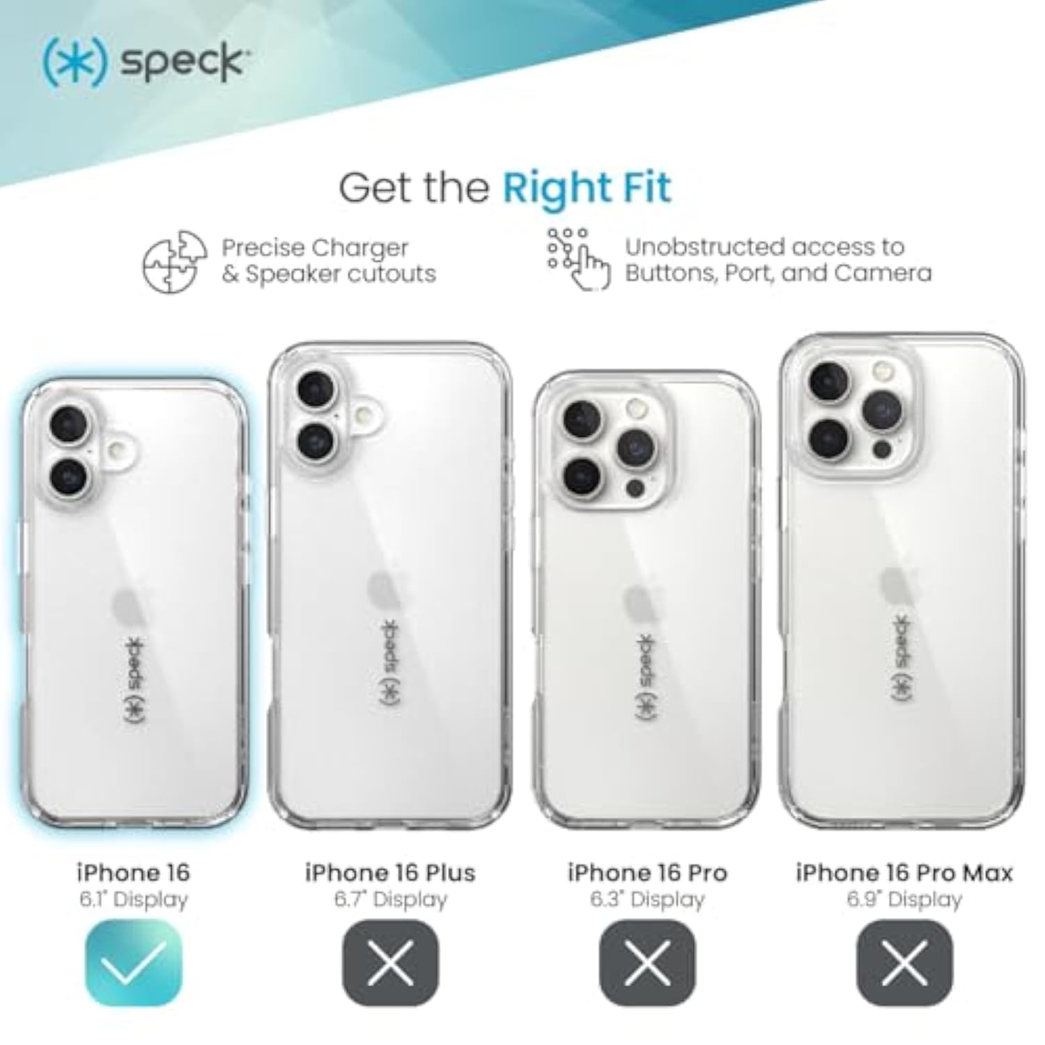 Speck Clear iPhone 16 - Slim Phone Case - GemShell - Crystal Clear