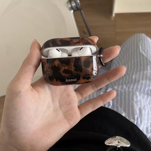 Compatible for Airpods Pro 3 Case (2025) with Cleaner Kit Cute Black Brown Leopard Cool Amber Tortoise Aesthetics Shockproof Love Keychain Cover-Black