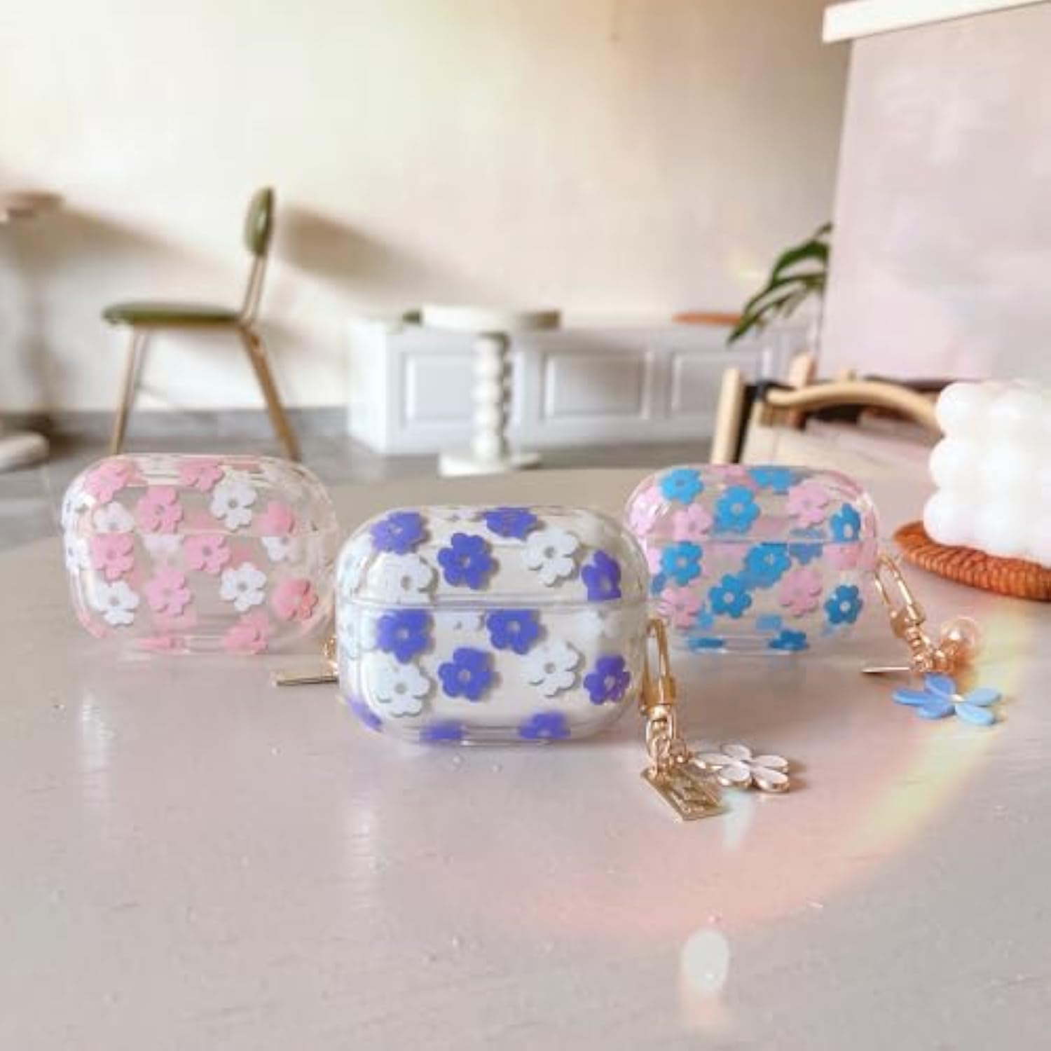For Cute Airpods Pro 2Nd/1St Generation Case Clear, Soft Tpu Flower Air Pods Pro 2 Gen Cover Protective Skin Girl Women With Floral Keychain For Ipod Pro 2/1 Gen 2023/2022/2019 - Pink