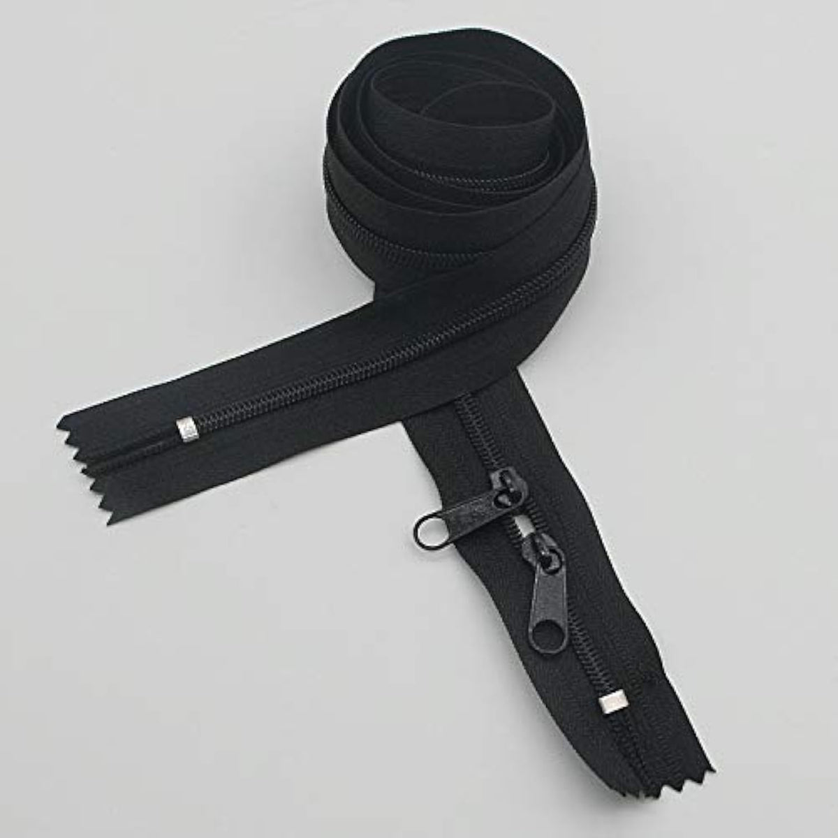 2Pcs #3 32 Inch Double Slider Nylon Coil Zipper Black With Two Long Pu