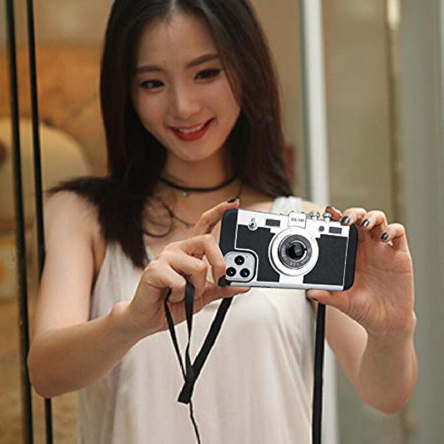 Emily In Paris Phone Case For 14 Pro Max Camera Case Vintage Cover Cute 3D Cool Unique Design Silicone Case With Removable Neck Strap Lanyard For Girls Women Black