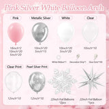 153pcs Winter Balloon Arch with Pink Silver Snowflake Balloons