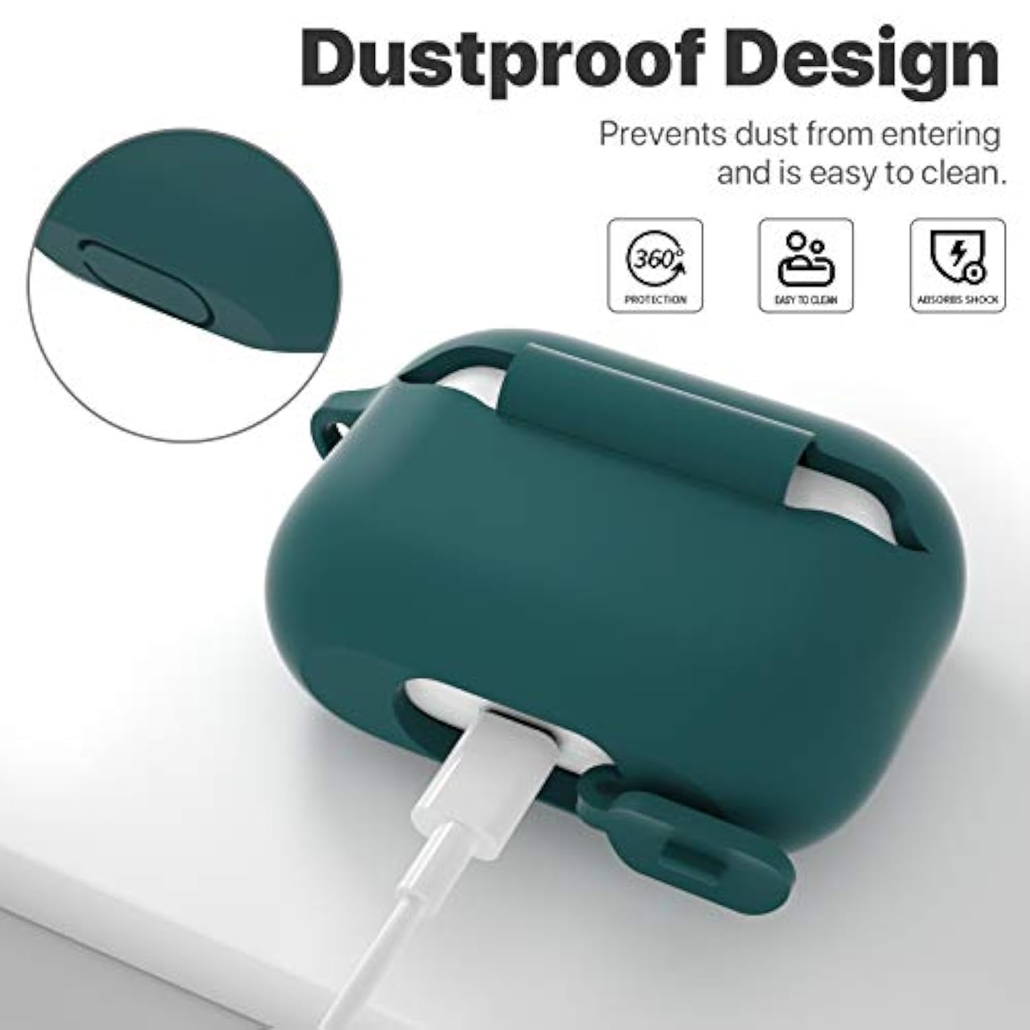 For Airpods Pro 1St/2Nd Generation Case Cover, Protective Silicone Skin Accessories With Keychain For Women Men For Apple Airpods Pro 2019/2022 Charging Case,Front Led Visible-Midnight Green