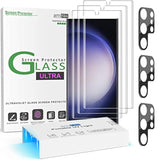 amFilm [3+3 Pack 3D Curved Tempered Glass for S23 Ultra Screen Protector Samsung Galaxy 6.8 Inch with Liquid Dispersion Tech, Designed for Fingerprint Reader, Upgraded Easier Application Tray.