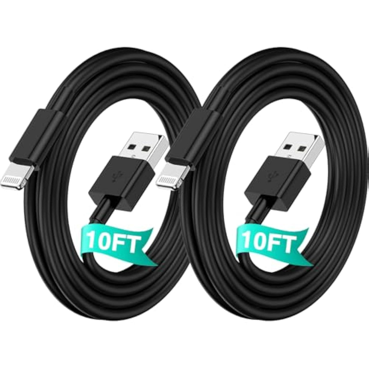 Iphone Charger Cable 10 Ft 2Pack, [Apple Mfi Certified] Extra Long Lightning Cable Fast Charging 10 Foot, Usb Iphone Charger Cord 10 Feet For Iphone 14/13/12/11 Pro Max Se Xr Xs X 8 7 6, Ipad-Black