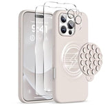 Magnetic For Iphone 16 Pro Max Case, Compatible With Magsafe, Suction Cup Phone Mount, [2 Screen Protectors][Camera Protector] Silicone Shockproof Protective Phone Cover 6.9", Stone