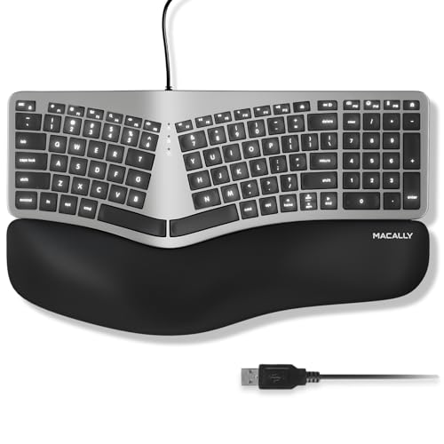 Wired Ergonomic Keyboard For Mac - Compatible Backlit Apple Keyboard With Wrist Rest (Curved For Comfort) For Macbook Pro/Air, Imac, Mac Mini