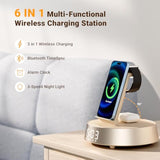 7 In 1 Wireless Charging Station, Alarm Clock For Bedroom With Dimmable Night Light Bluetooth Speaker, Dock Station For Iphone 16 15 14 13 12 11 Pro Max, Apple Watch