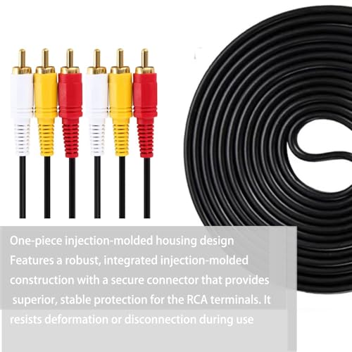 RCA Cable 5 Feet, AV Cable 3 RCA Male to 3 RCA Male Composite AV Cable, Gold Plated Audio Video Cable for Home Theater, TV, DVD Player, VCR