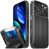 vCommute for iPhone 17 Pro Wallet Case, [Military Grade Drop Protection] Flip Leather Cover Slot Card Holder with Kickstand - Black