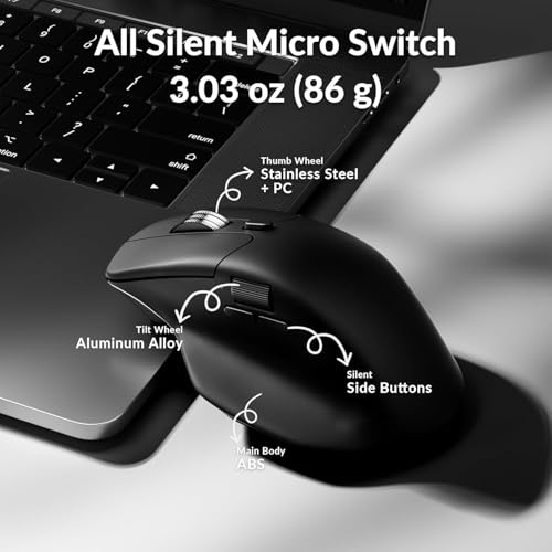 M6 Wireless All Silent Gaming Optical Mouse, 1000Hz Tri-Mode 2.4 Ghz/Bluetooth 5.3/Wired, Pixart 3311 Sensor, 12000 Dpi, Magnetic Metal Scroll Wheel For Windows Pc/Mac - White