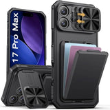iPhone 17 Pro Max Case with Card Holder and Kickstand, Black - Compatible with iPhone 17 Pro Max 6.9 Inch Screen Size