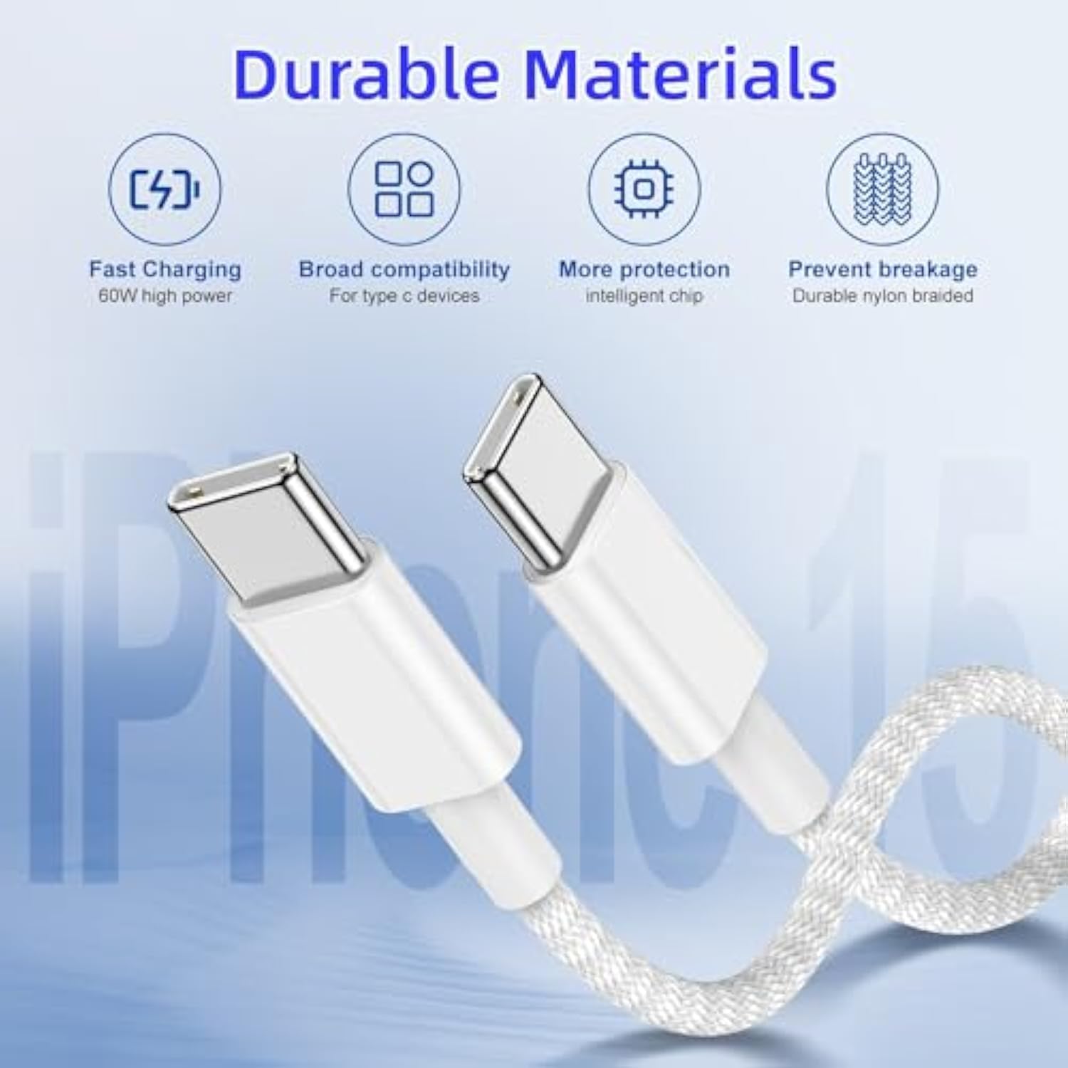 Type C To Type C Fast Charging Cable For Iphone17/16/15,2Pack Nylon Braided Usb C To Usb C 6 Feet Charger Cable For Iphone17/16/15 Pro Max/Mini/Macbook/Ipad Air/Mini/Pro/Samsung