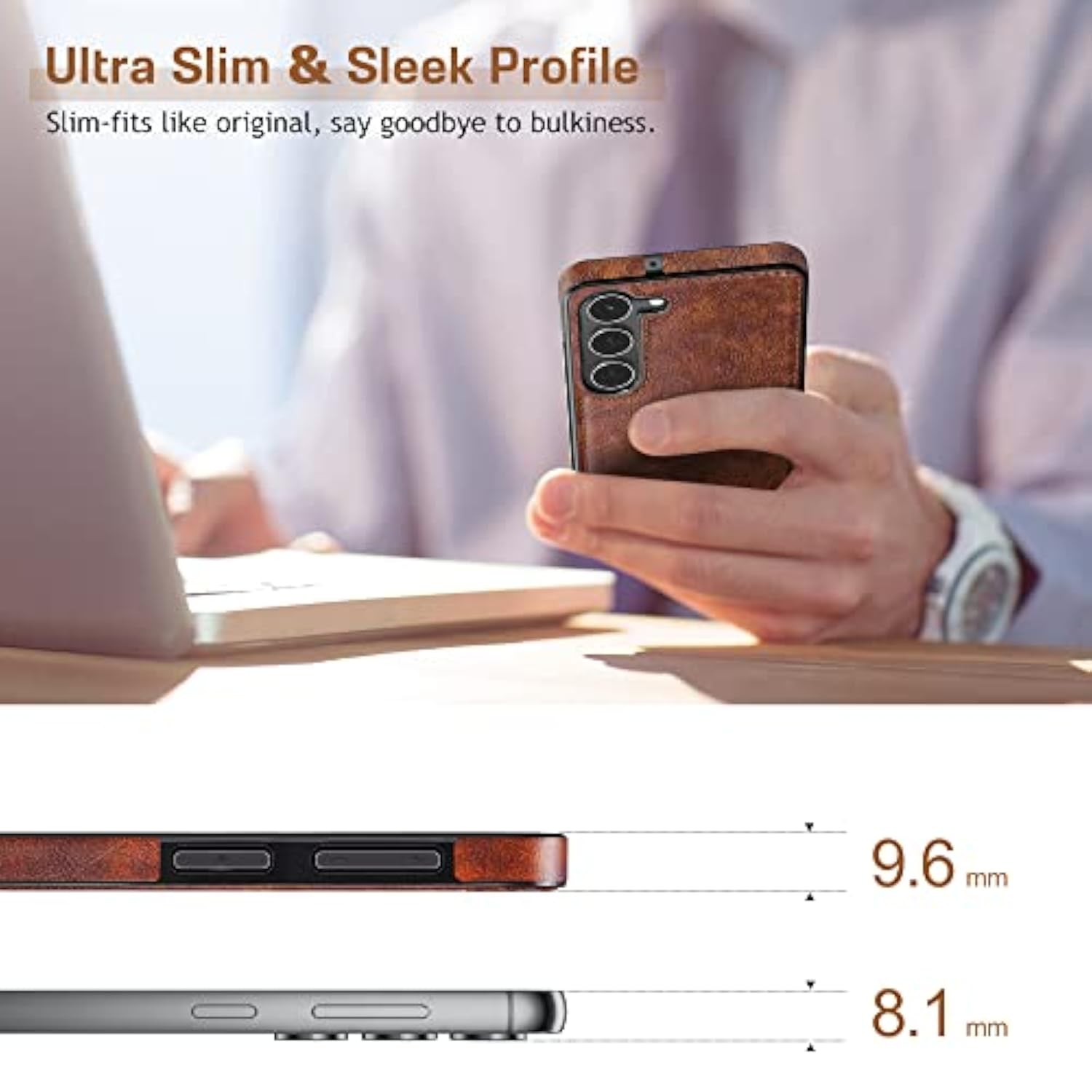 For Galaxy S23 Case 5G, Premium Leather Luxury Pu Non-Slip Grip Rugged Bumper Shockproof Full Body Protective Cover Men Women Phone Cases For Samsung Galaxy S23 (2023) 6.1 Inch - Brown