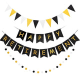 Happy Retirement Banner Pre-Assembled Black & Gold Glitter Party Decorations Kit