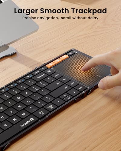 Foldable Keyboard With Touchpad, Xk01 Tp Folding Portable Keyboard, Full Size Keys, Large Trackpad Bluetooth Travel Keyboards For Laptop Pc Tablet - Black