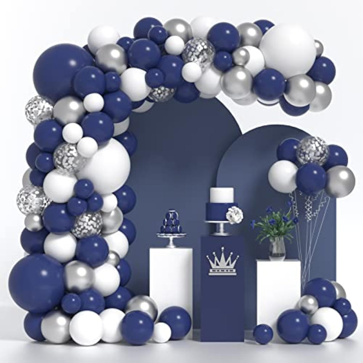 Navy Blue & Silver Balloon Arch Kit: 130-Piece Party Decoration