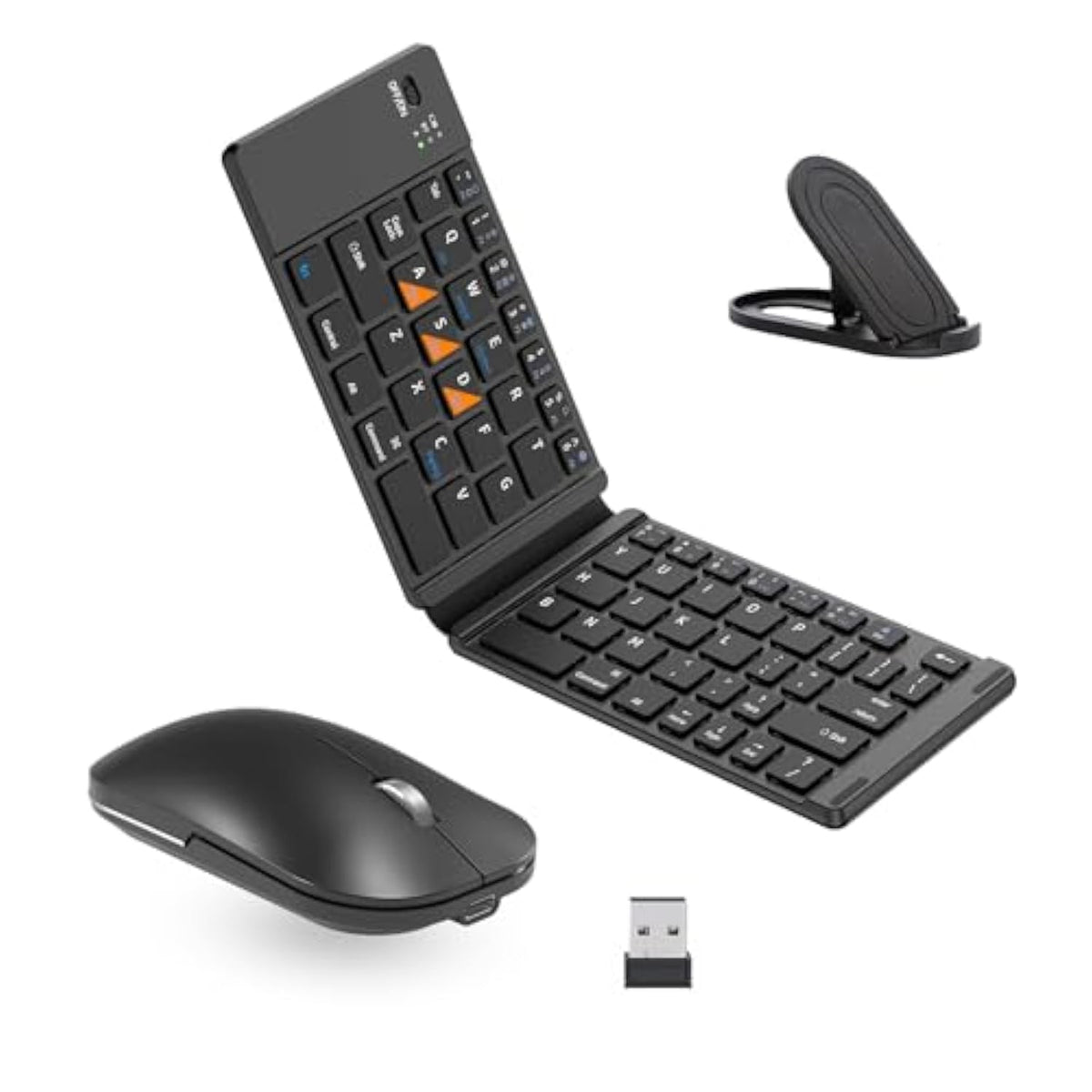 Foldable Keyboard And Mouse, Folding Bluetooth Keyboard Mouse Combo, Bt5.0/Bt3.0/2.4G, Usb-C Rechargeable Portable Combo For Travel And For Laptop Ipads Tablets Ios Andorid- Black Upgrade