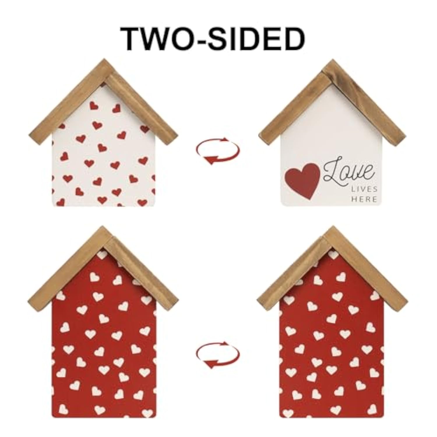 Valentines Day Decorations For Home, Double Sided Wooden Love Lives Here Sign, Romantic Valentine'S Day Wood Decorative Signage Indoor Table Shelf Mantel Office Desk Pink Red House Decor