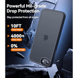 Frosted Black Matte Phone Case for iPhone SE 3/2, iPhone 8/7, 4.7-Inch - Military Drop Certified Translucent Back Cover, Anti-Fingerprint