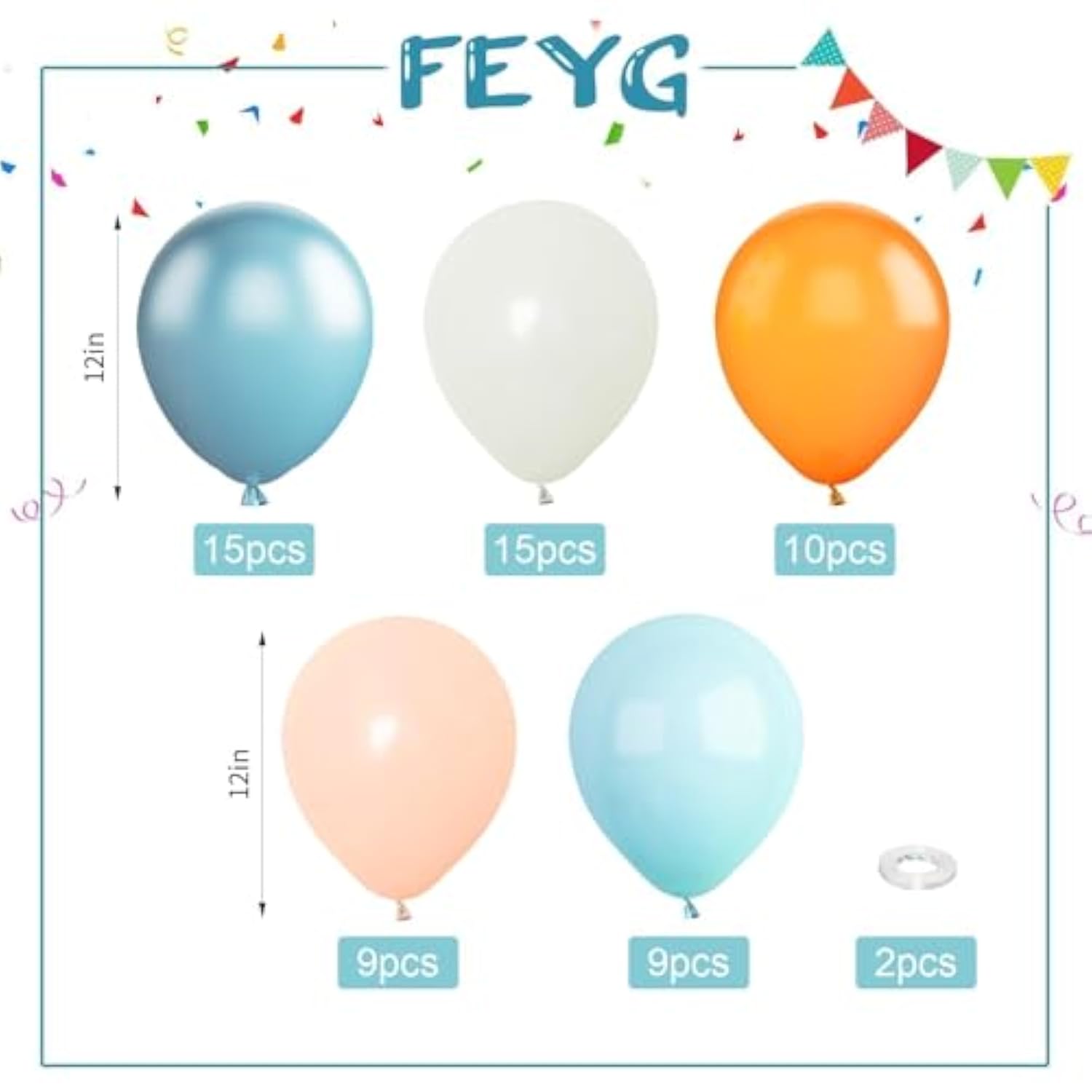 Orange And Blue Balloons,60 Pcs 12 Inches Orange Macaron Orange Retro Sea Blue Teal Ivory White Balloons With Ribbons For Birthday Baby Shower Graduation Engagement Party Decorations