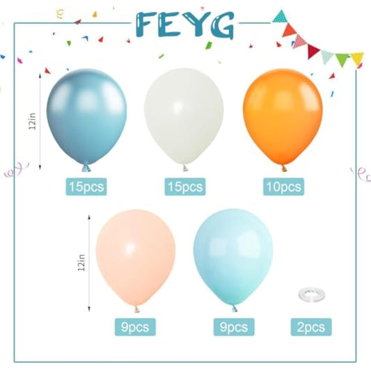 Orange And Blue Balloons,60 Pcs 12 Inches Orange Macaron Orange Retro Sea Blue Teal Ivory White Balloons With Ribbons For Birthday Baby Shower Graduation Engagement Party Decorations
