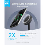 Anker MagGo iPhone 16 MagSafe-Compatible Wireless Charger Stand, 15W Fast Magnetic Wireless Charging Station, Qi2 Certified 360° Charger, for iPhone 16/15/14/13/12 Series and AirPods (No AC Adapter)